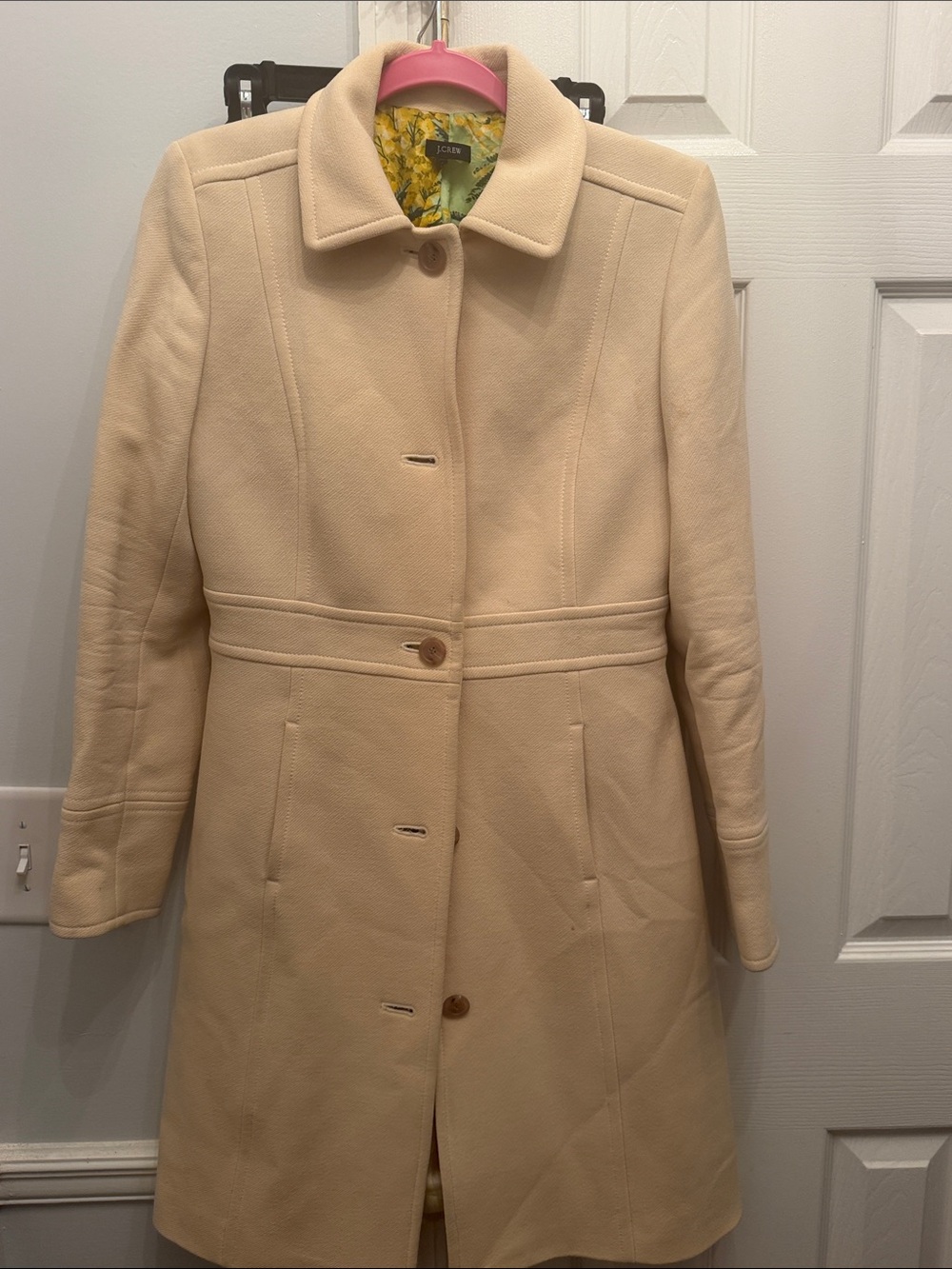 J. Crew Cream Single-Breasted Wool Blend Trench Coat